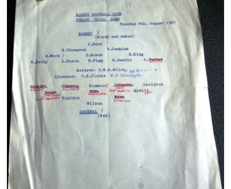 1967 BARNET V ARSENAL PUBLIC TRIAL GAME
8th August 1967 folds &amp; team changes