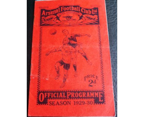 1929-30 ARSENAL V MANCHESTER UNITED
12th March 1930 slight folds, slight marks, a little staple rust &amp; team changes in pe