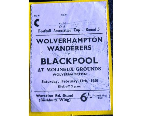 1949-50 WOLVERHAMPTON WANDERERS V BLACKPOOL FA CUP 5TH ROUND TICKET