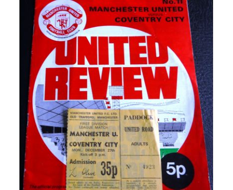 1971-72 MANCHESTER UNITED V COVENTRY CITY PROGRAMME &amp; TICKET
The rare Monday night league game 27th December 1971