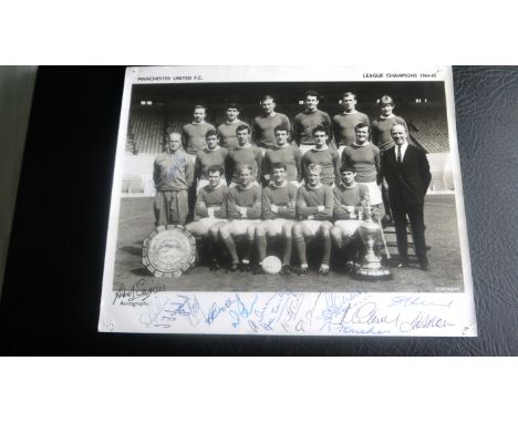 MANCHESTER UNITED 1964-65 OFFICIAL CHAMPIONS PHOTO AUTOGRAPHED BY 15 INC BEST, LAW, CHARLTON
Signed by the 15 players and Jac