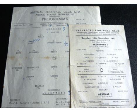 1957-58 ARSENAL V BRENTFORD LONDON CHALLENGE CUP &amp; REPLAY AT BRENTFORD
4th November 1957 team changes &amp; folds Replay 