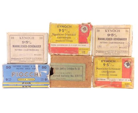 9.5x57 ammunition, to include 33 rounds of Kynoch with 270 grain solid head bullets, and nine rounds of DWM. Also 17 rounds o