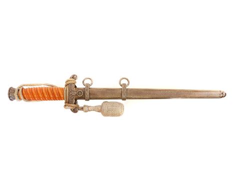 German WWII Third Reich Army Dagger and scabbard, the double-edged blade faintly marked W.Gamann Cbltn. Pz. Nachr. Abt.13, ea