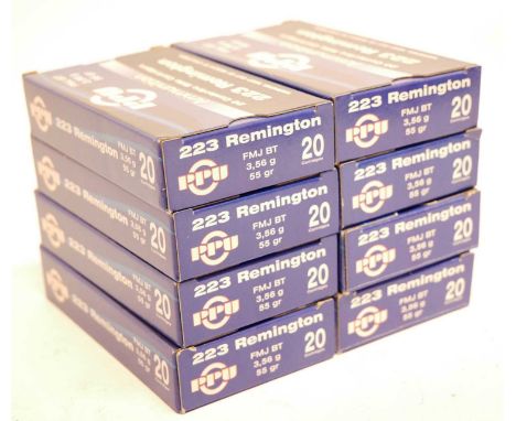 PPU .223 ammunition, 148 x 55 grain FMJ BT.UK FIREARMS LICENCE WITH CORRECT AMMUNITION OR RFD REQUIRED. FACE TO FACE HAND OVE