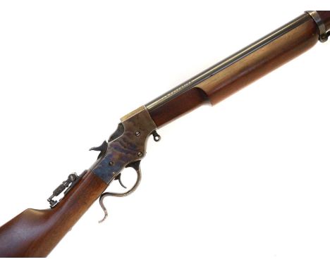 Stevens .22LR falling block rifle, serial number 67402, London proof marks, 24.5inch barrel with folding globe sight, folding