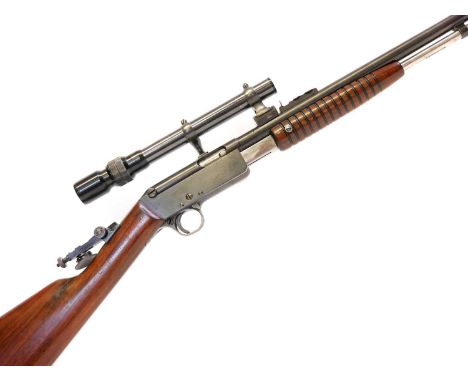BSA .22 pump action rifle, serial number 5767, 21.5inch barrel, Birmingham proof marks, fitted with three leaf folding sight 