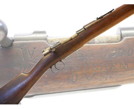 Carved stock Boer War DWM Mauser 7x57 bolt action rifle, matching serial numbers 1121, named 'W.A. Nel. 1900, Bethlehem O.V.S