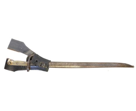 Mle. 1866 Chassepot bayonet and scabbard, with a leather frog.THIS LOT CANNOT BE SENT THROUGH THE POST. This is due to Parcel