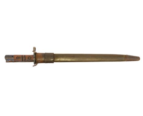 Remington P17 bayonet and scabbard with frog, with 1917 acceptance stamp to the ricasso along with maker mark and flaming bom