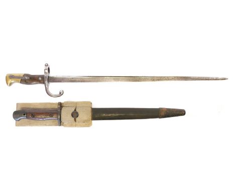 RFI SMLE P.1907 rifle bayonet with scabbard and frog, the riccaso stamped G.R.I MkII RFI, dated 4 -43, also a French Gras Mle