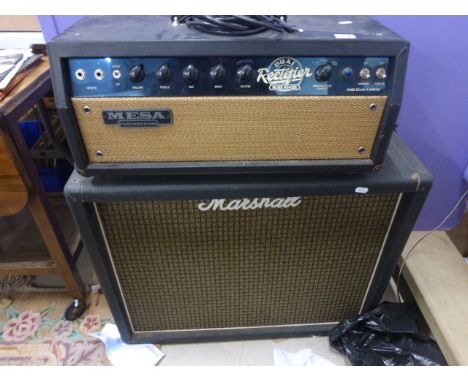 Mesa Boogie Dual Rectifier Blue Angel guitar amplifier head with some stage wear, plus a Marshall speak cabinet