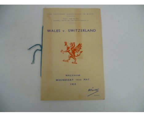 Wales v Switzerland and Festival of Britain - Scarce VIP edition programme with an outer card cover and ribbon for this match
