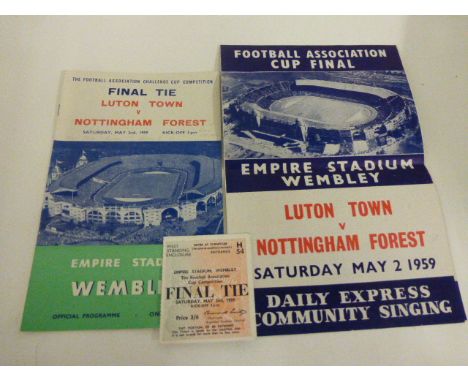 1959 FA Cup Final Luton Town v Nottingham Forest football programme with match ticket and song sheet (pencil score and attend