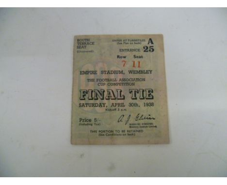 Football Collectable - 1938 FA Cup Final Preston North End v Huddersfield Town match ticket in good condition