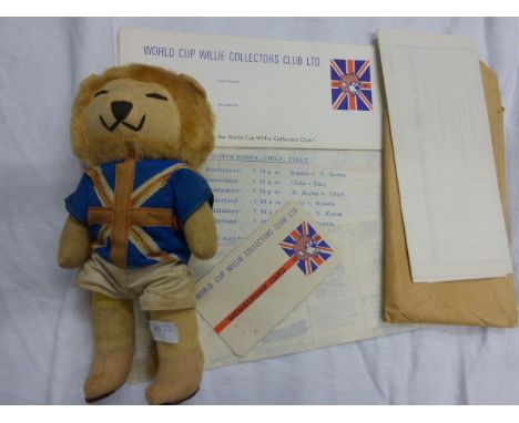 Vintage World Cup 1966 World Cup Willy soft toy mascot with WC99 World Cup Willy Collectors Club Ephemera 