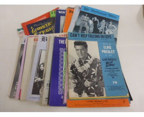 Collection of vintage sheet music including The Beatles, Elvis 'Blue Hawaii, Stevie Wonder, Donovan, The Kinks, The Kinks, Th