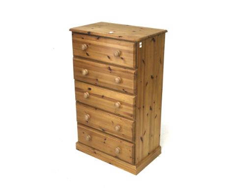 A contemporary pine chest of five drawers. L69cm x D43cm x H116cm Condition Report: Appears in a fair condition, some light s