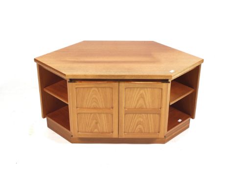 A vintage Nathan teak TV corner stand and storage unit. L98cm x D48cm x H51cm