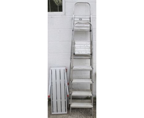 Two aluminium step ladders and a Faithfull folding platform. 
