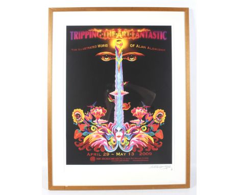 A signed limited edition Alan Aldridge 'Tripping the art fantastic' print. No 12/100, 71cm x 52.5cm, framed and glazed
