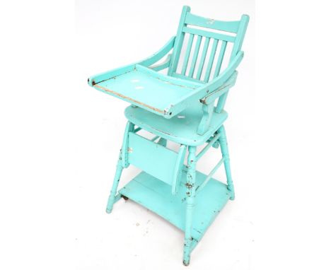 A vintage blue painted high chair. H95cm