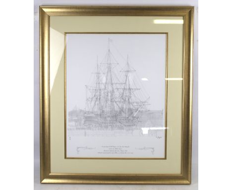 A Matthew Grayson signed limited edition print. 'Drawing Study of HMS Victory in No 2 Dry Dock, Portsmouth', no 14/50, with c