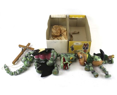Two vintage dragon Pelham Puppets. Comprising 'Mother Dragon' and 'Baby' dragon, one in the original box