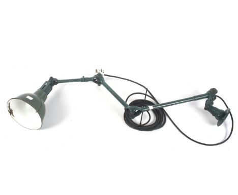 A green anglepoise wall lamp. With a green enamel shade, Max H90cm
