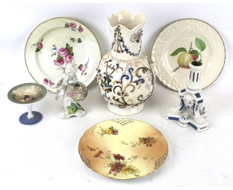A collection of assorted 18th century and later ceramics. Including a Royal Worcester blush plate and pedestal dish, etc. Max