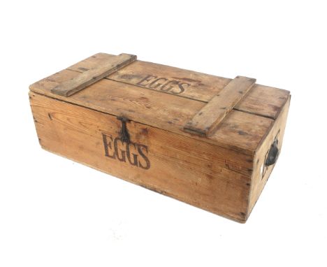 A vintage wooden crate. With 'EGGS' stencilled to the top, L66cm x D33cm x H22cm