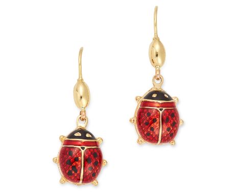 ENAMEL LADYBIRD EARRINGS each set with red and black enamel, 3.1cm, 3.3g.
