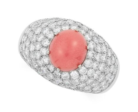 CONCH PEARL AND DIAMOND RING set with a conch pearl in a border of round cut diamonds totalling approximately 2.07 carats, si