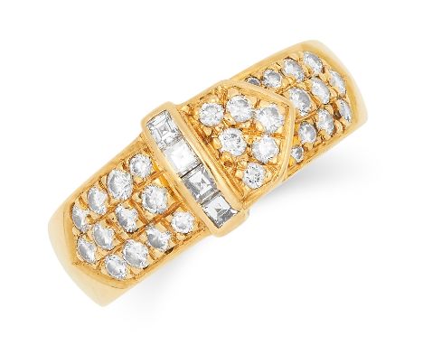 0.65 CARAT DIAMOND BUCKLE RING, DAVID MORRIS set with round and step cut diamonds totalling approximately 0.65 carats, size N
