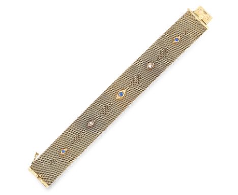 VINTAGE SAPPHIRE AND DIAMOND BRACELET set with alternating cushion cut sapphires and round cut diamonds, 18.5cm, 41.7g.