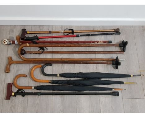 COLLECTION OF VINTAGE WALKING STICKS AND UMBRELLAS