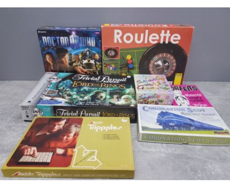 7 BOXED GAMES TO INCLUDE DOCTOR WHO THE LORD OF THE RINGS TRILOGY EDITION ETC