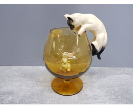 VINTAGE RETRO CAT AND MOUSE BRANDY GLASS