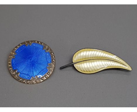 2 BROOCHES BY DENMARK DESIGNER VOLMER BAHNER, BOTH STERLING SILVER AND GUILLOCHE ENAMEL BOTH IN EXCELLENT CONDITION AND FULLY