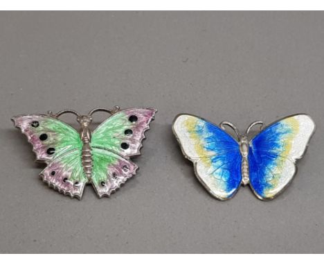 2 VINTAGE STERLING AND ENAMEL BUTTERFLY BROOCHES BOTH APPROXIMATELY 3CM ACROSS, BOTH IN GOOD WEARABLE CONDITION 9.9 GRAMS GRO