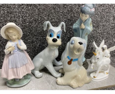 Lot comprising of Nao by LLadro girl with flowers together with Lladro geisha Girl (damage to flowers) also includes Disneys 
