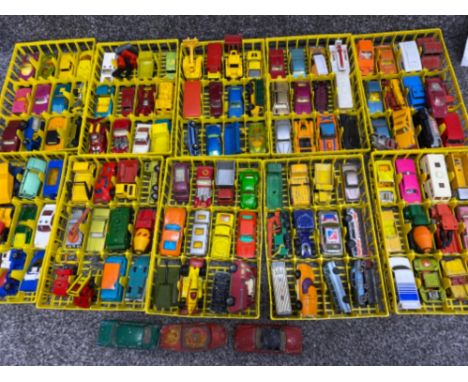 10 trays containing mainly vintage matchbox diecast cars also includes Dinky, corgi etc