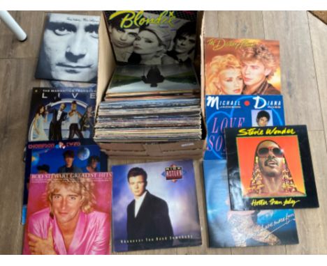 Box of miscellaneous LP records - including Rod Stewart, Phill Collins, Stevie wonder &amp; Michael Jackson