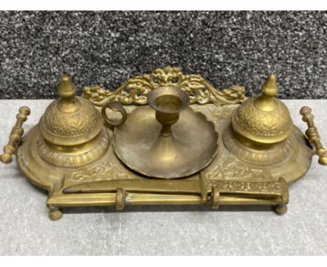 Vintage brass twin handled double inkwell