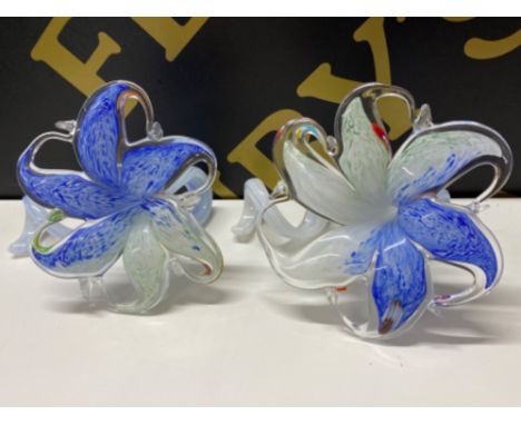 Pair of Murano art glass flower ornaments