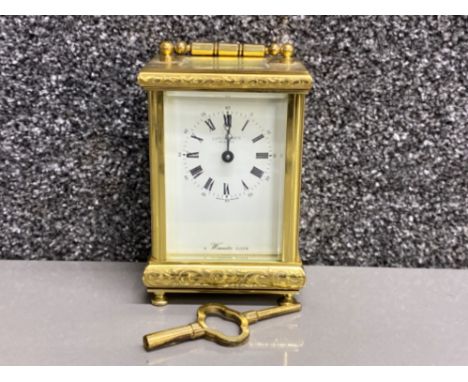 Vintage brass Luscombes ‘Reading’ carriage clock (a Worcester clock) with key