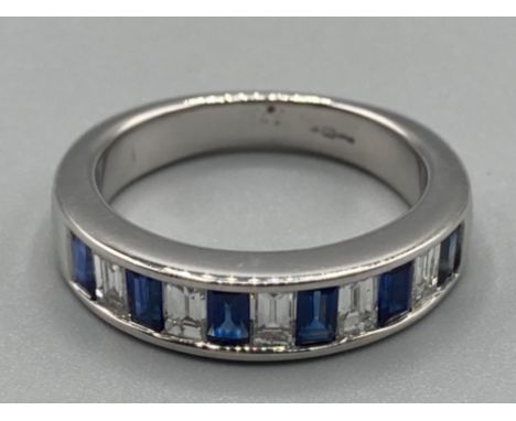 Ladies 9ct white gold sapphire and diamond band size K 4.3g gross