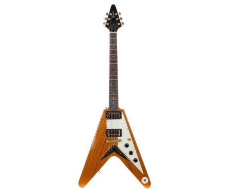 2005 Epiphone 58 Korina Flying V electric guitar, made in Korea, ser. no. U05xxxx37; Finish: natural; Fretboard: rosewood; Fr