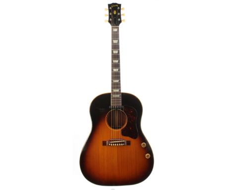 1957 Gibson J160E electro-acoustic guitar, made in USA, FON: Uxxxx4 32; Finish: sunburst, lacquer checking throughout, mainly