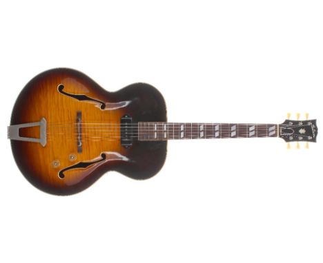 Gibson ES-300 electric archtop guitar, made in USA, circa 1946; Finish: sunburst, refinish; Fretboard: rosewood; Frets: gener